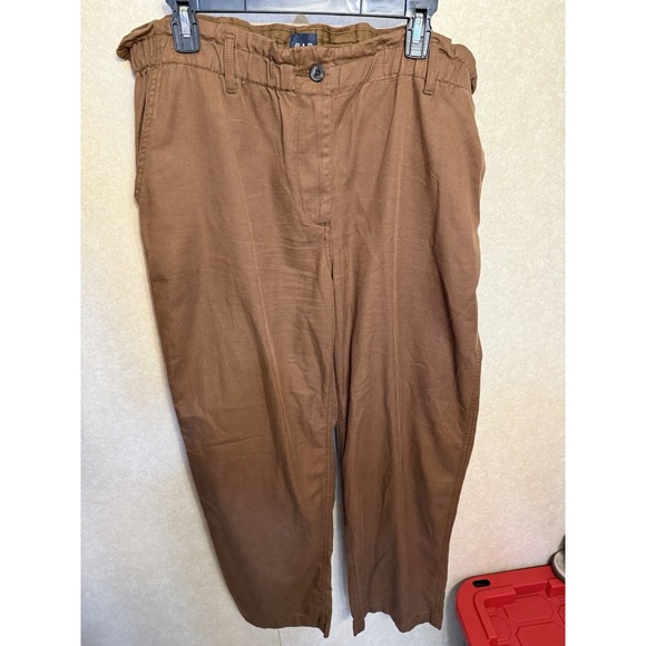 GAP Pants - GAP Womens Brown Paperbag Waist Cotton Straight Leg Pants Size XL High Rise